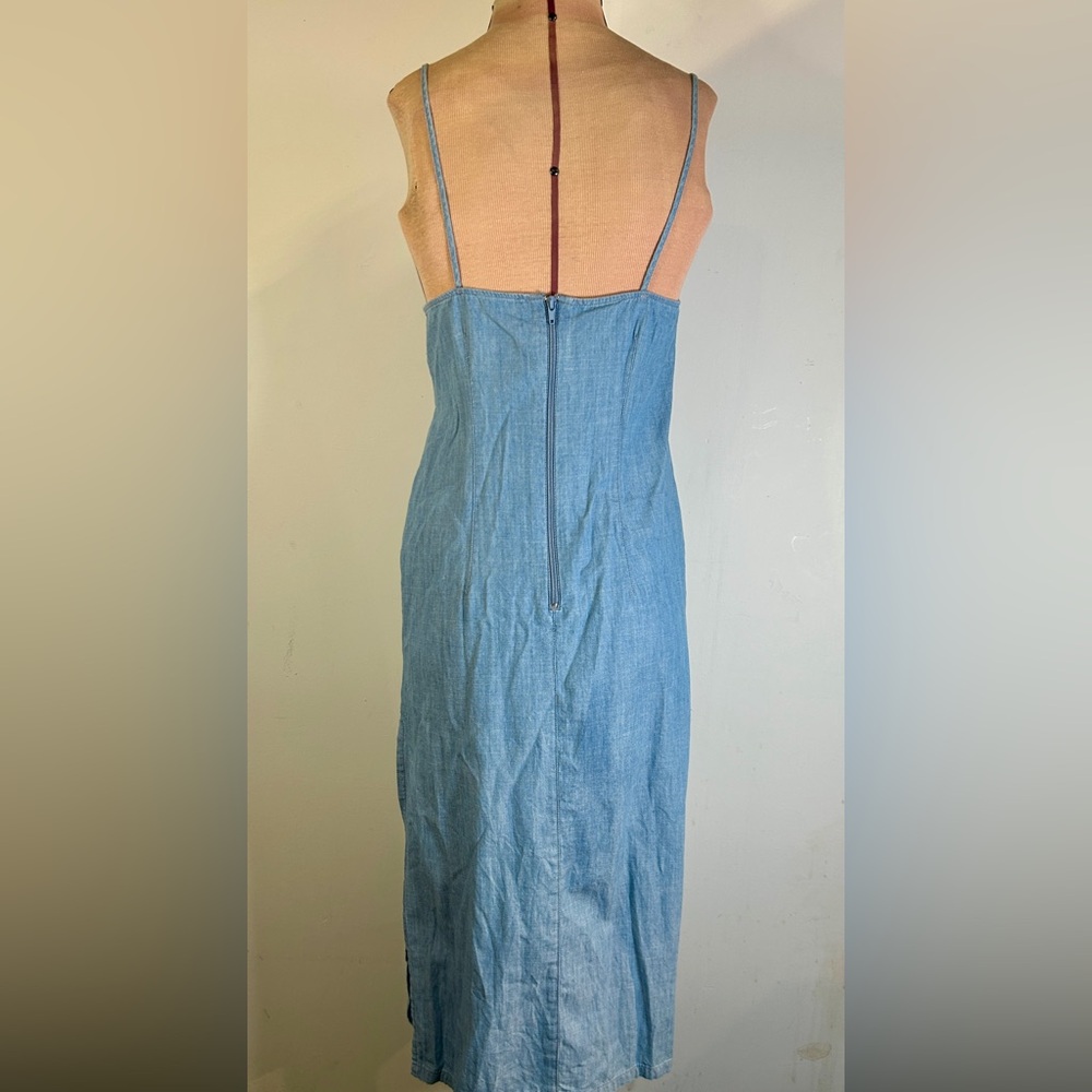 Light Blue Denim Topshop Tie Front Midi Dress with Side Slit US Size 6 - Picture 5 of 9